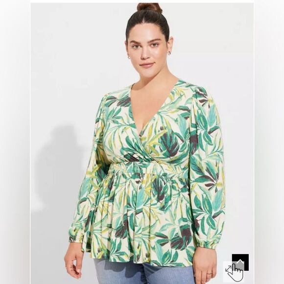 Torrid Textured Knit Surplice Puff Sleeve Babydoll Top - Picture 1 of 4